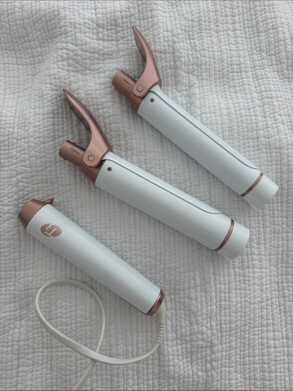 T3 White + Rose Gold Curling Wand Set
